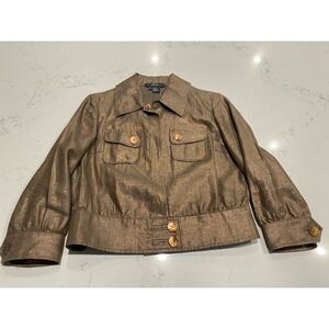 Per Se VINTAGE 2005 Metallic Bronze LINEN Utility Luxury BOMBER JACKET Size 6